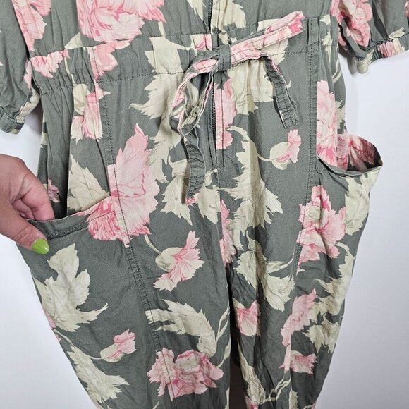 Lavie Rebecca Taylor Floral Short Sleeve Peonies Jumpsuit In Moss Combo XL - Picture 11 of 16